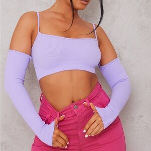 PRETTYLITTLETHING Lilac Snatched Rib Cold Shoulder Crop Top